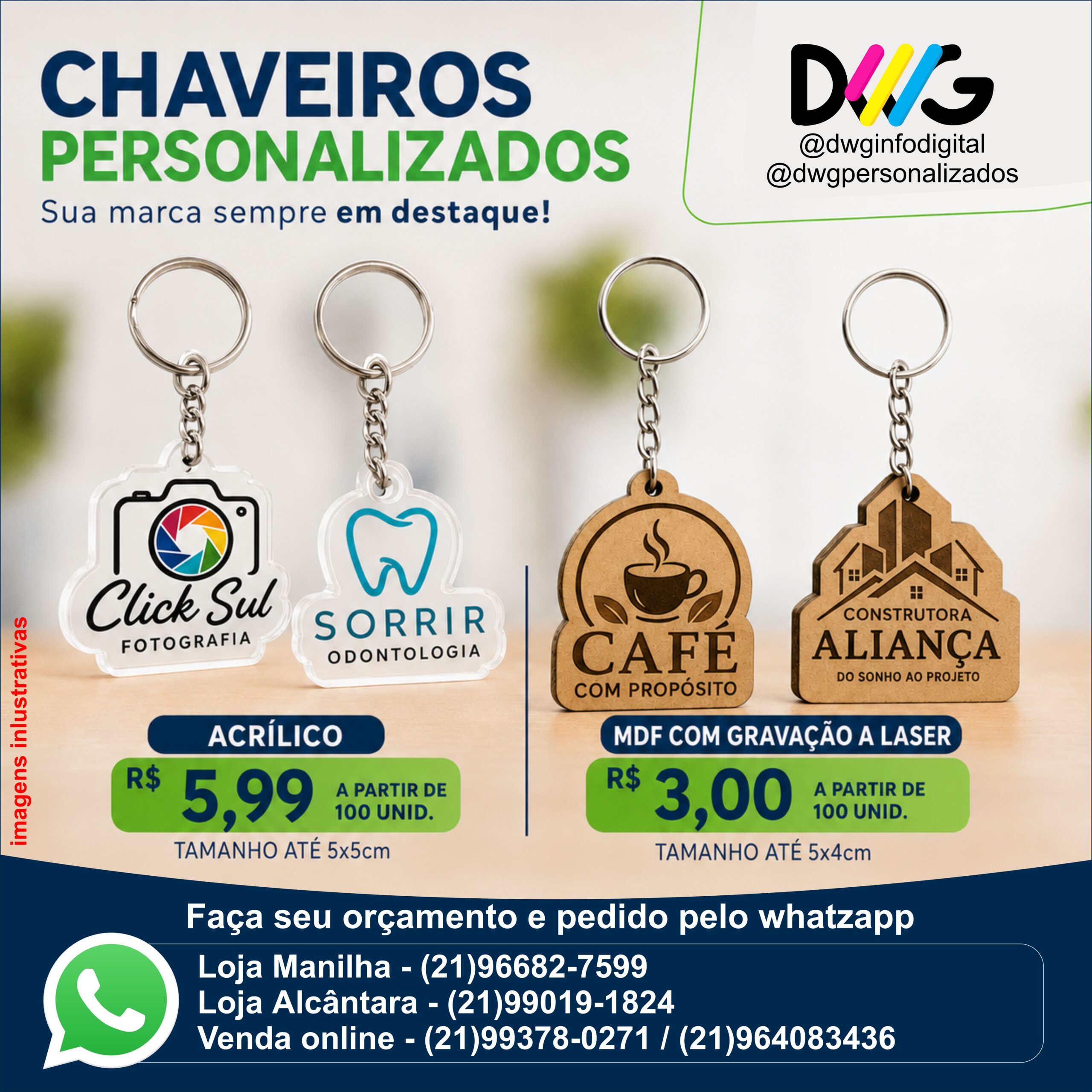 Chaveiro Personalizado em Acrílico ou MDF com Logo