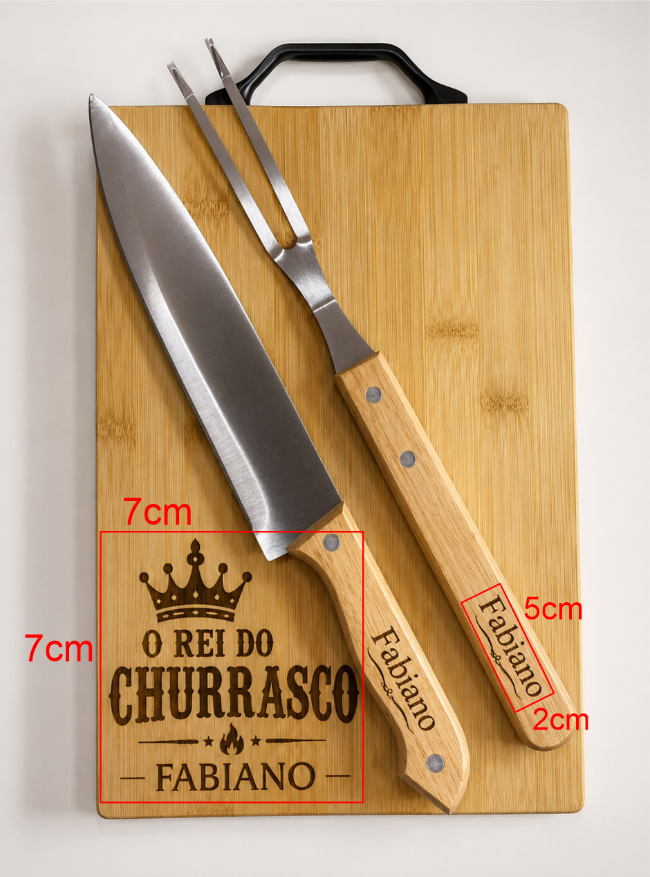 KIT DE CHURRASCO - ( TABUA, FACA E GARFO)